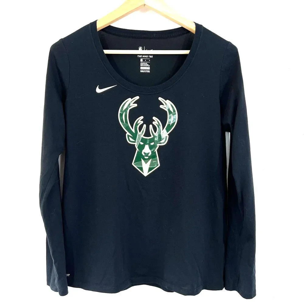 The Nike Tee Athletic Cut Dri-Fit Shirt‎ Mens Large Milwaukee Bucks Long Sleeve